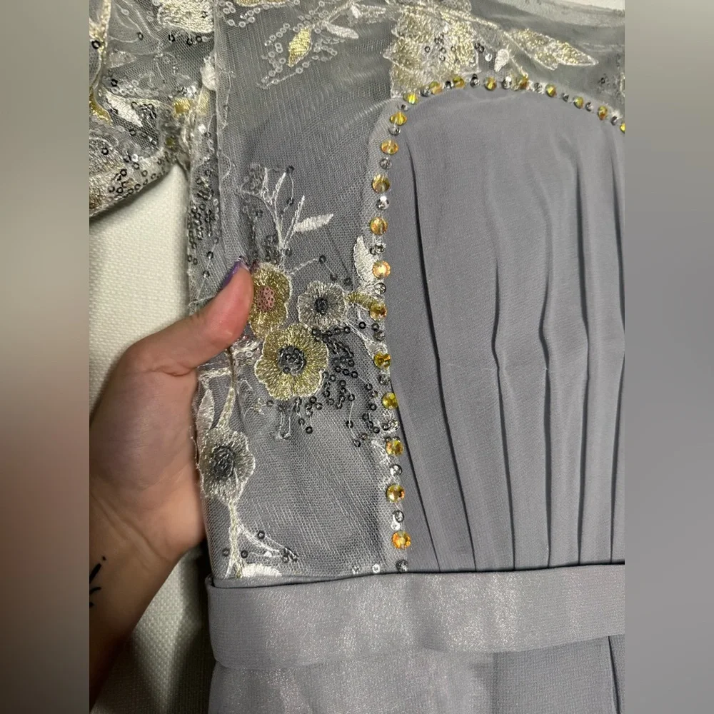 Dori Squeen Dove Grey Sequin Rhinestone Formal Dress - Picture 5 of 13